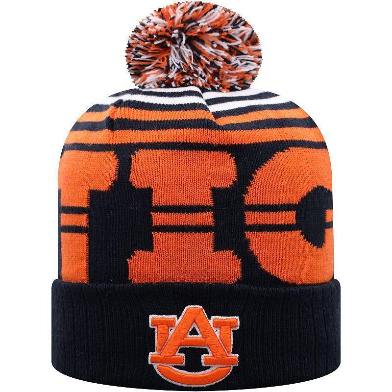 Mens Top of the World /Orange Auburn Tigers Colossal Cuffed Knit Hat with Pom, Blue Product Image