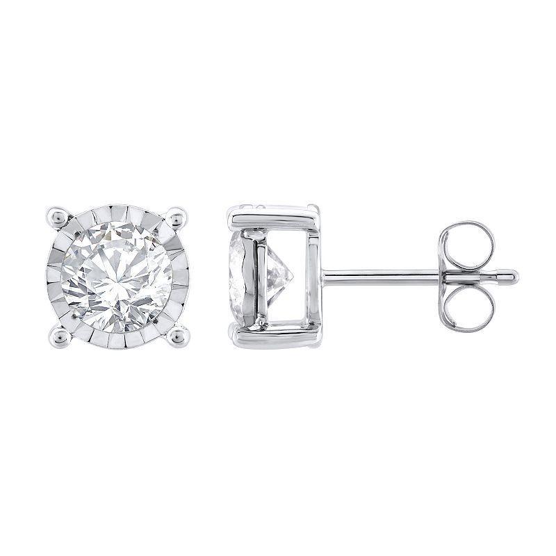 Yours and Mined 10k White Gold 1 Carat T.W. Diamond Miracle Plate Stud Earrings, Womens Product Image