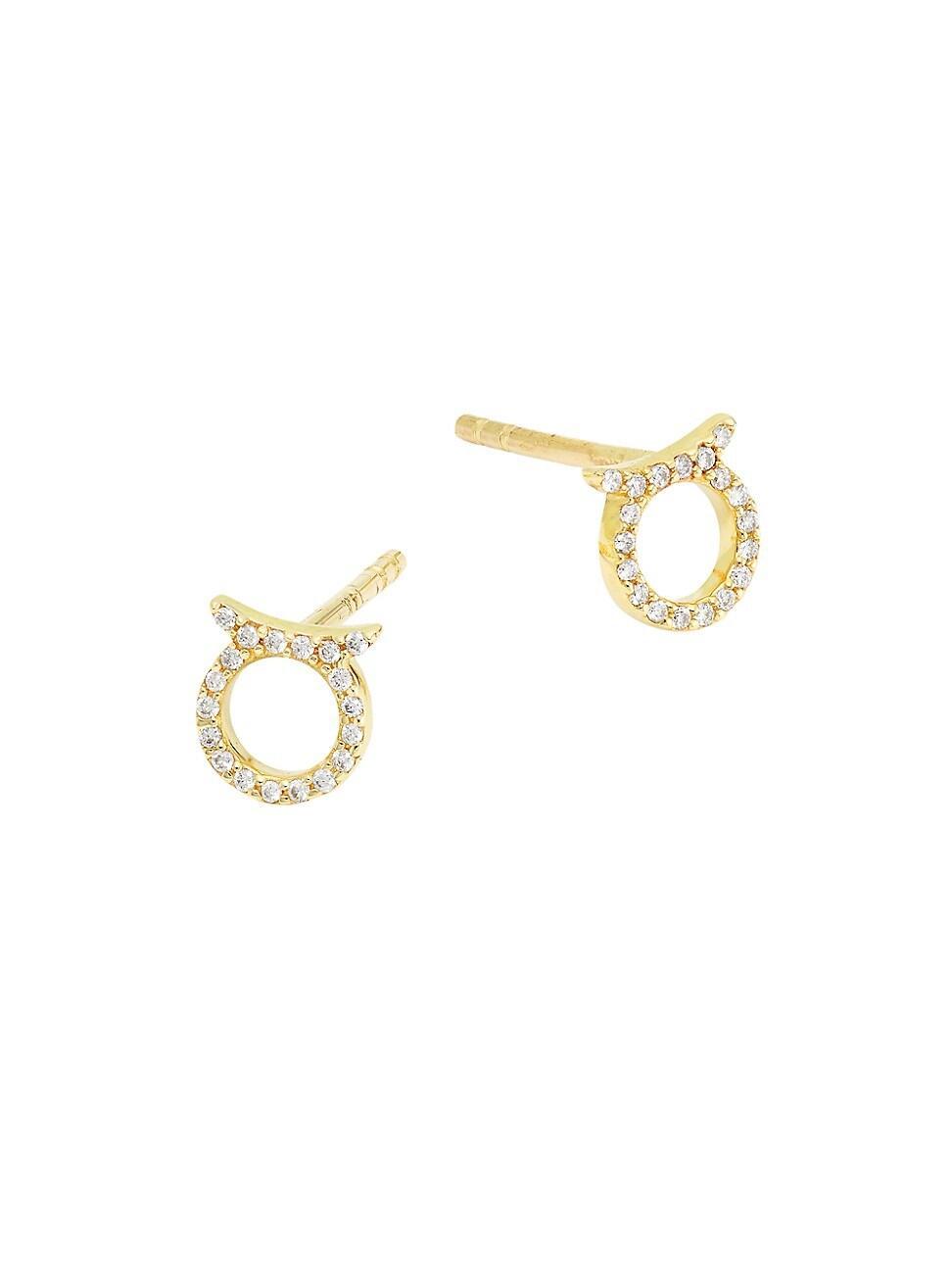 Womens 14K Yellow Gold & 0.07 TCW Diamond Zodiac Stud Earrings Product Image