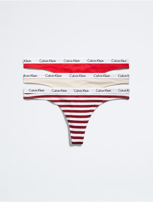 Calvin Klein Womens Carousel Logo Cotton 3-Pack Thong - Multi - XS Product Image