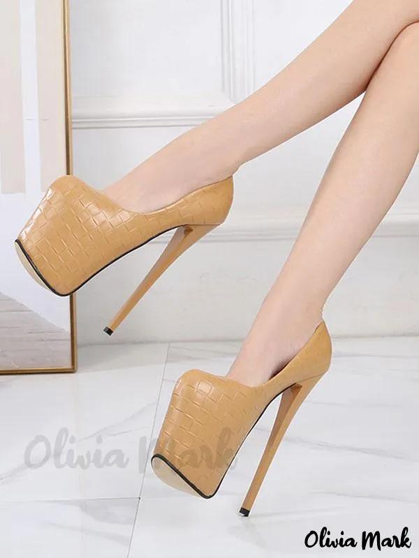 Olivia Mark – Stylish and Sophisticated Womens Platform High Heel Shoes in Black with Square Toe Design Product Image