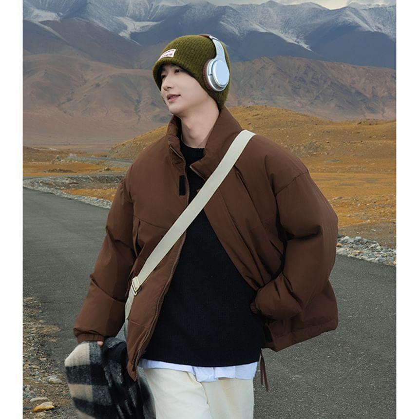 Stand Collar Plain Zip Puffer Jacket Product Image