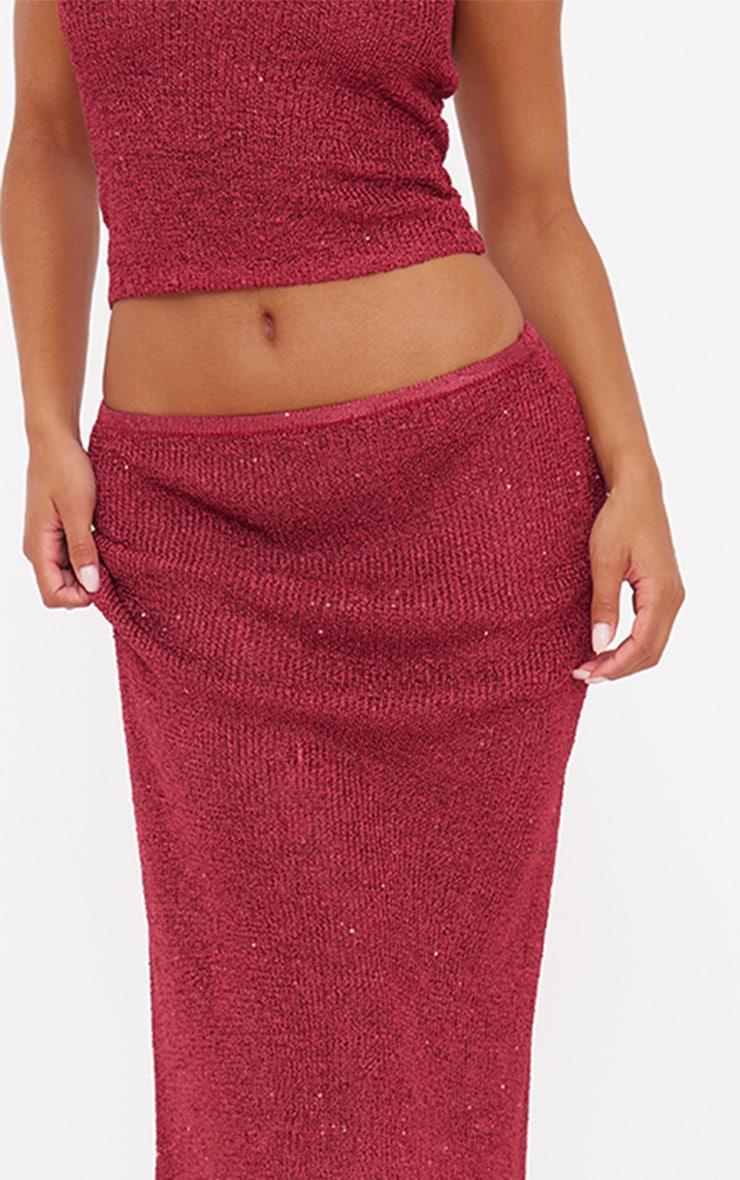 Wine Sequin Knit Maxi Skirt Product Image