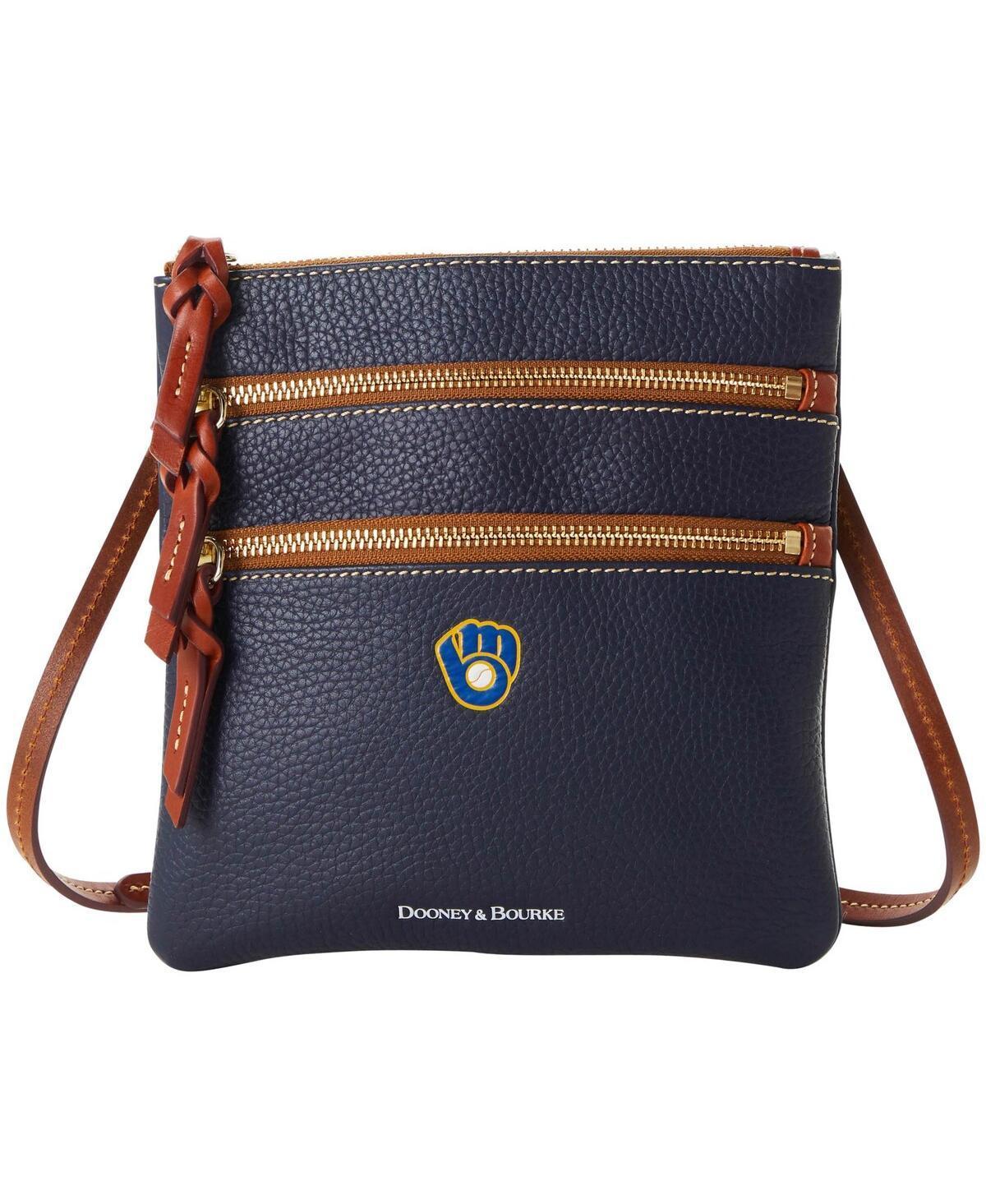 Womens Dooney & Bourke Milwaukee Brewers Pebble Triple-Zip Core Crossbody Purse - Navy Product Image