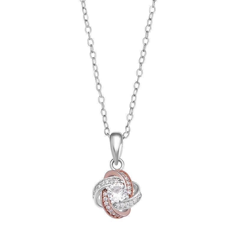 PRIMROSE Two Tone Sterling Silver & 18k Rose Gold Plated Cubic Zirconia Love Knot Pendant Necklace, Womens Pink Over Sterling Product Image