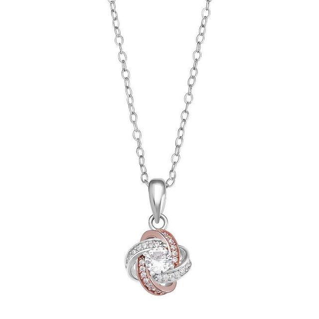 PRIMROSE Two Tone Sterling Silver & 18k Rose Gold Plated Cubic Zirconia Love Knot Pendant Necklace, Womens Grey Product Image