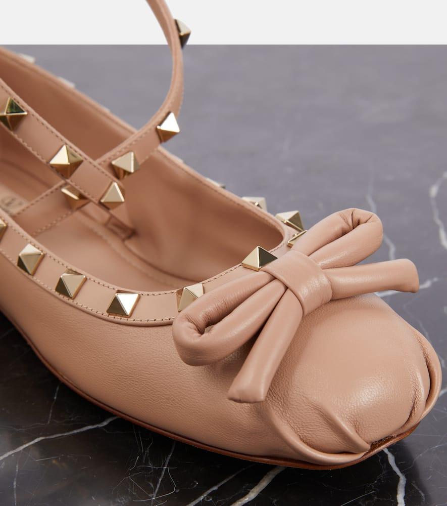 Rockstud Satin Ballerina Flats In Beige Product Image