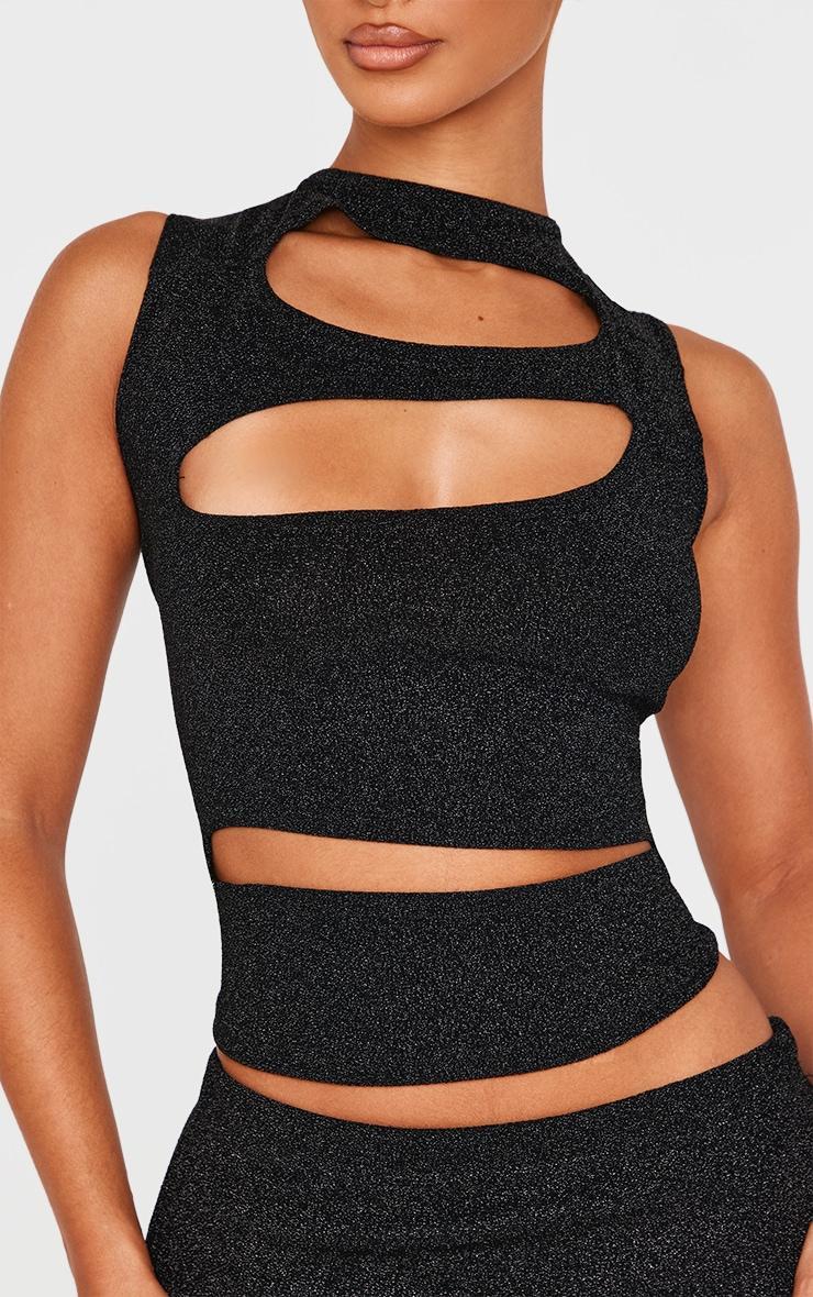 Petite Black Glitter Cut Out Detail Crop Top Product Image