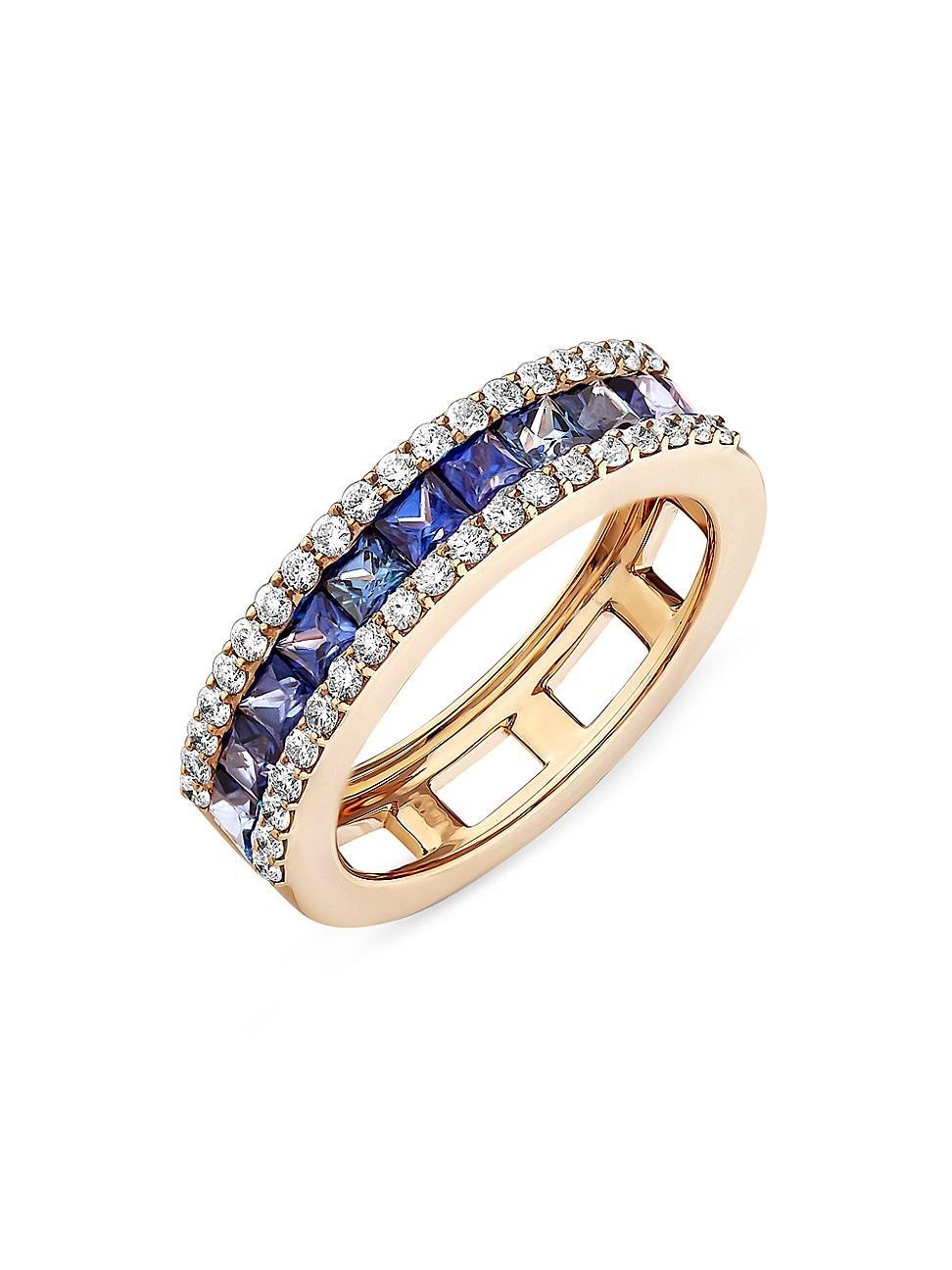 Womens Mondrian 18K Yellow Gold, Sapphire & 0.46 TCW Diamond Ring Product Image