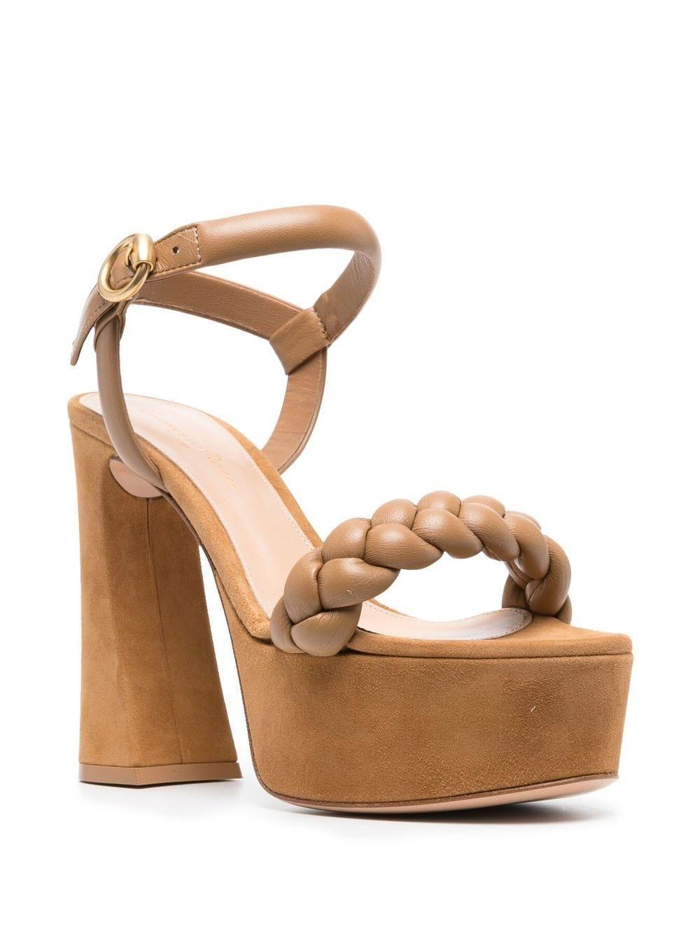 Camoscio Braided Ankle-strap Platform Sandals In Dune Product Image