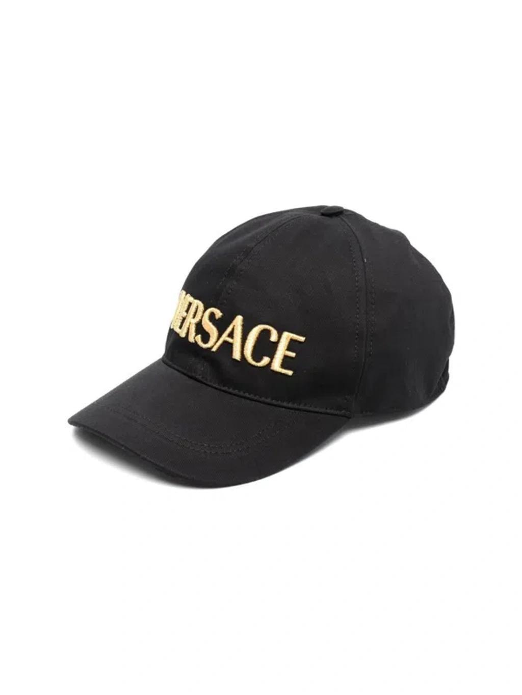 VERSACE Logo Embroidered Baseball Cap In Black Product Image