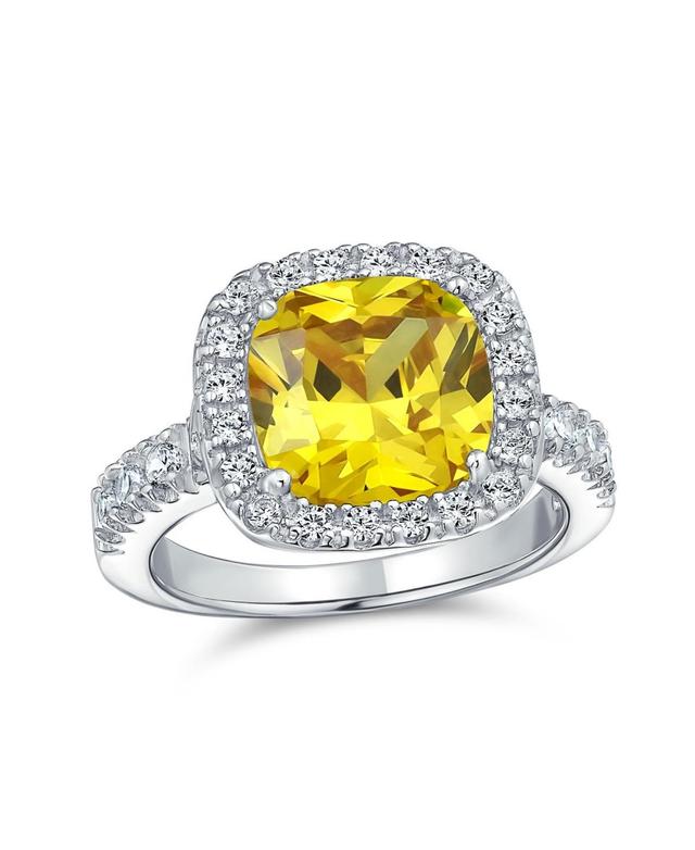 Classic Timeless 6CT Aaa Cz Canary Yellow Halo Square Cushion Cut Statement Engagement Ring For Women Cubic Zirconia Pave Band .925 Sterling Silver - Product Image