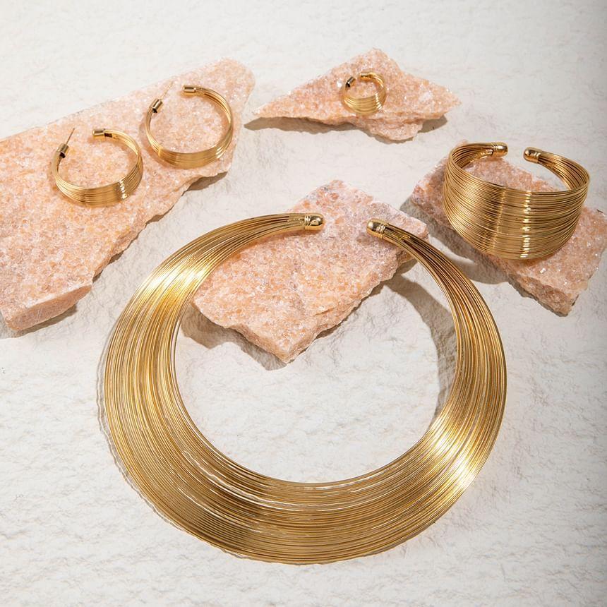 Metallic Layered Necklace / Hoop Earring / Bracelet / Ring / Set Product Image