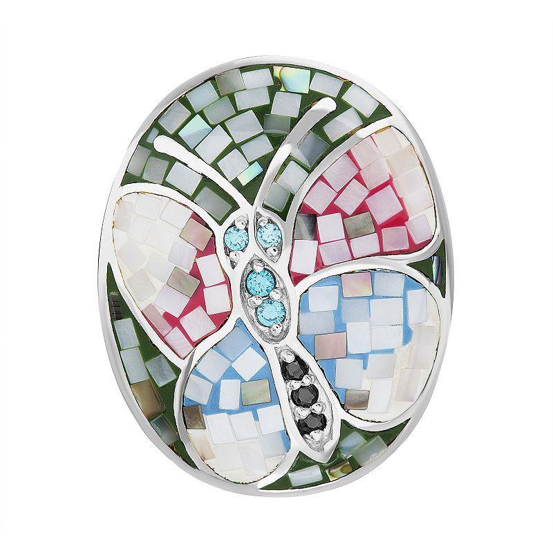 Sterling Silver Mother-of-Pearl Mosaic Butterfly Ring, Womens Product Image