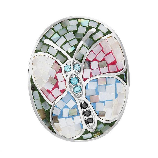 Sterling Silver Mother-of-Pearl Mosaic Butterfly Ring, Womens Product Image