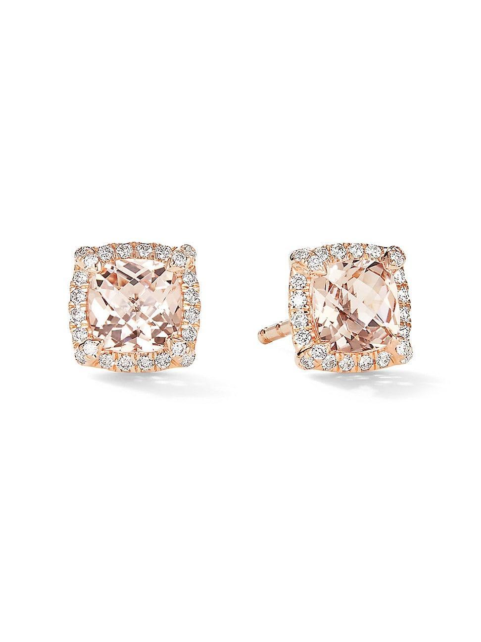 Womens Petite Chtelaine Pav Bezel Stud Earrings in 18K Rose Gold with Morganite Product Image