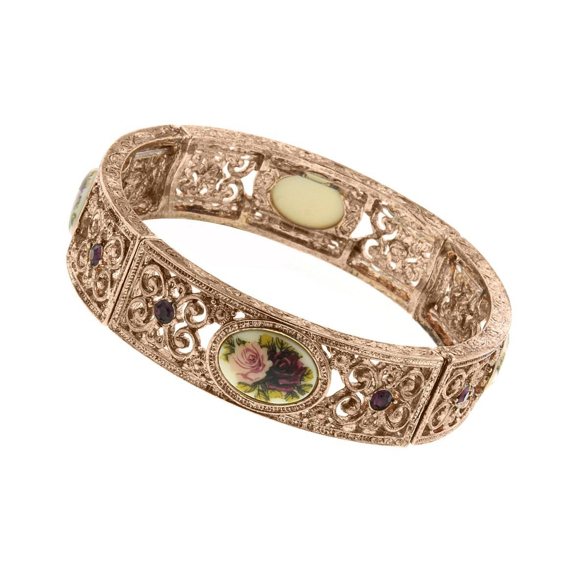 1928 Filigree Flower Stretch Bracelet, Womens, Multicolor Product Image