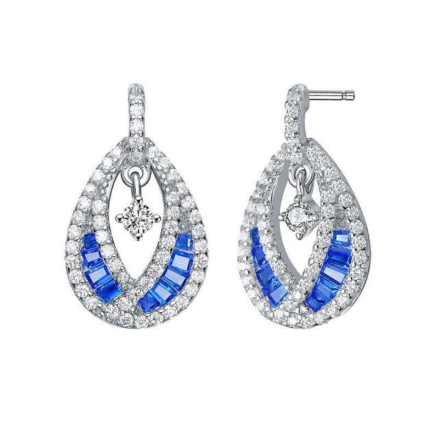 Sterling Silver Blue & White Cubic Zirconia Teardrop Earrings, Womens Product Image