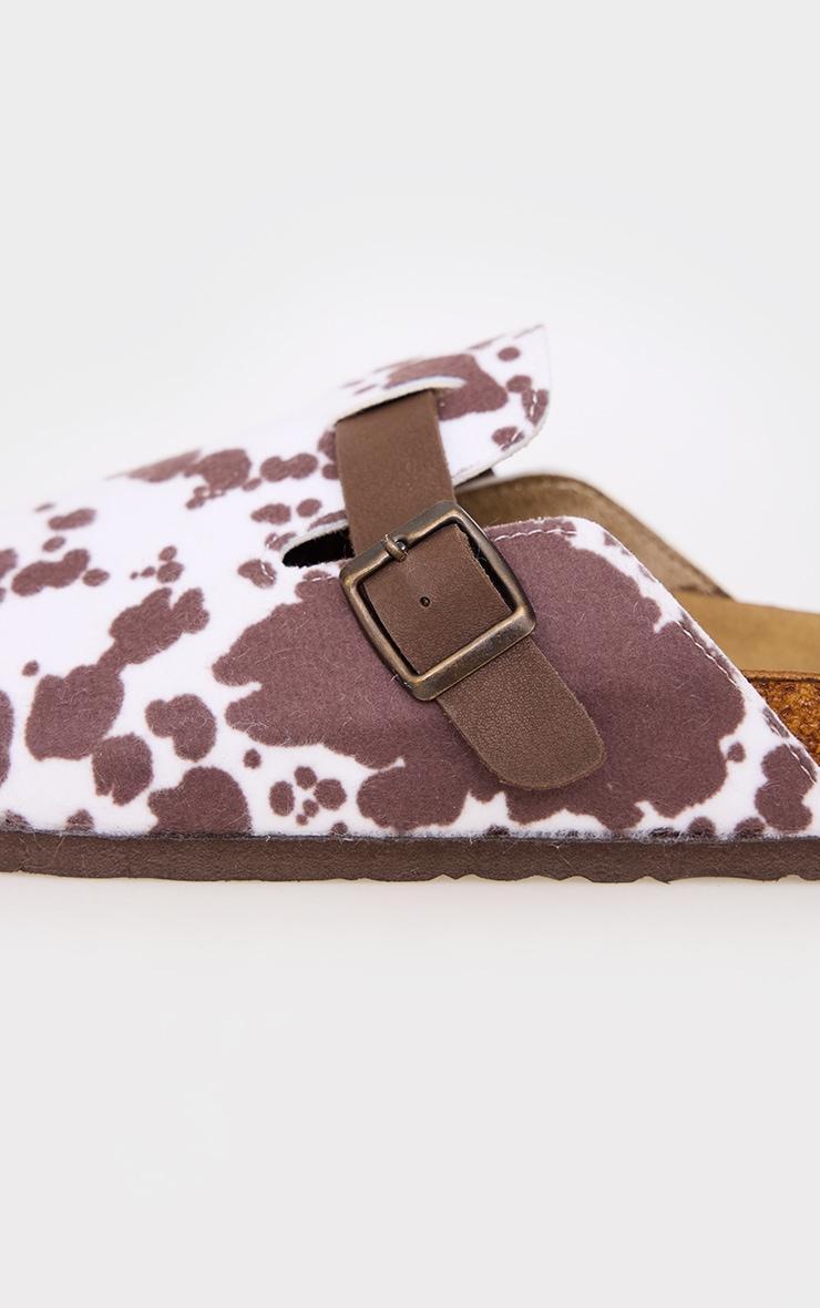 Cow Print Faux Suede Round Toe Buckle Mule Clogs Product Image