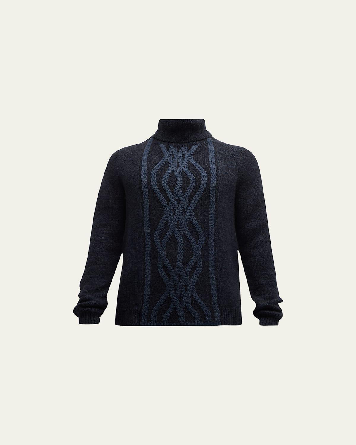 Mens Two-Tone Cable Turtleneck Sweater Product Image