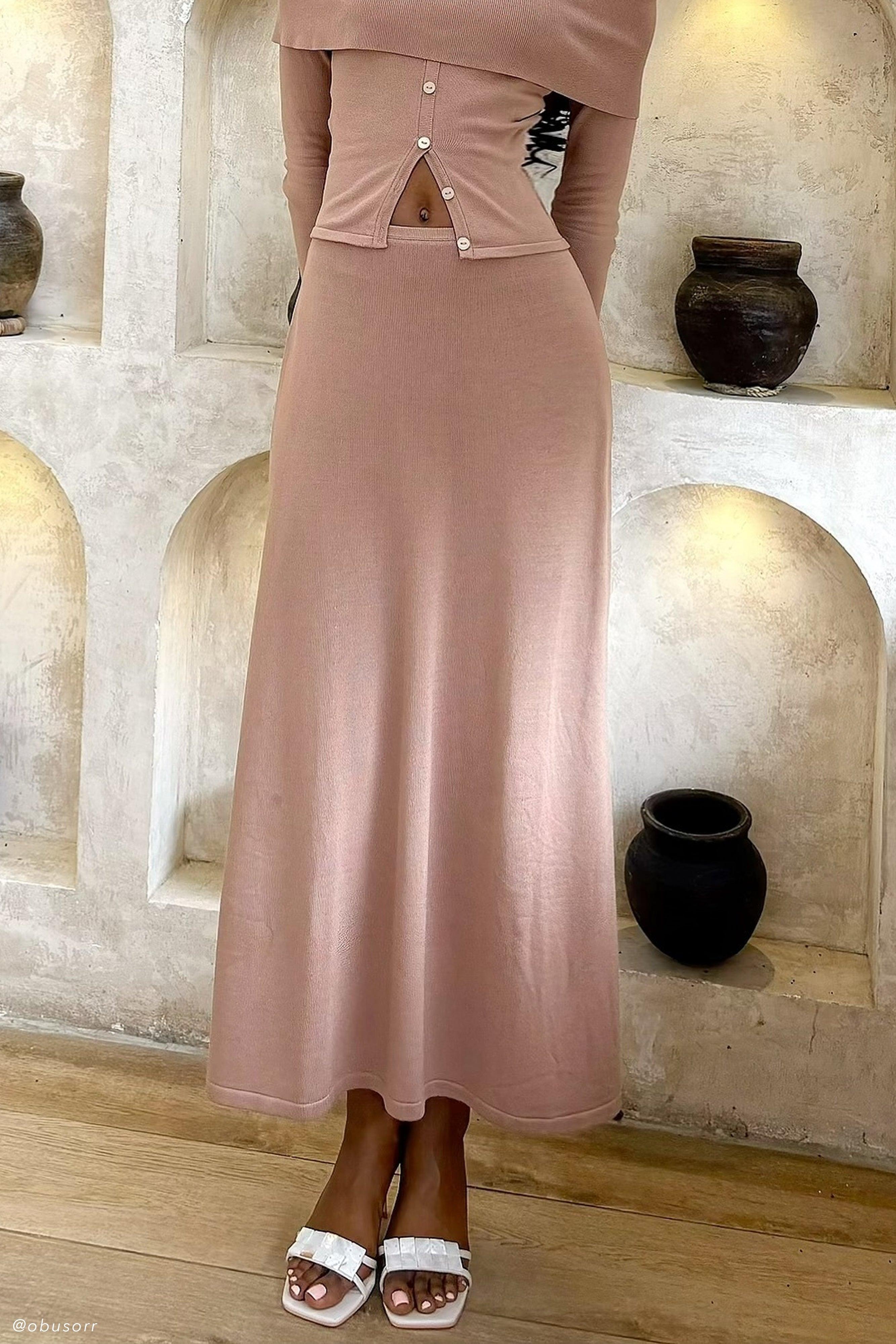 Diedre A-Line Knit Maxi Skirt - Pecan Product Image