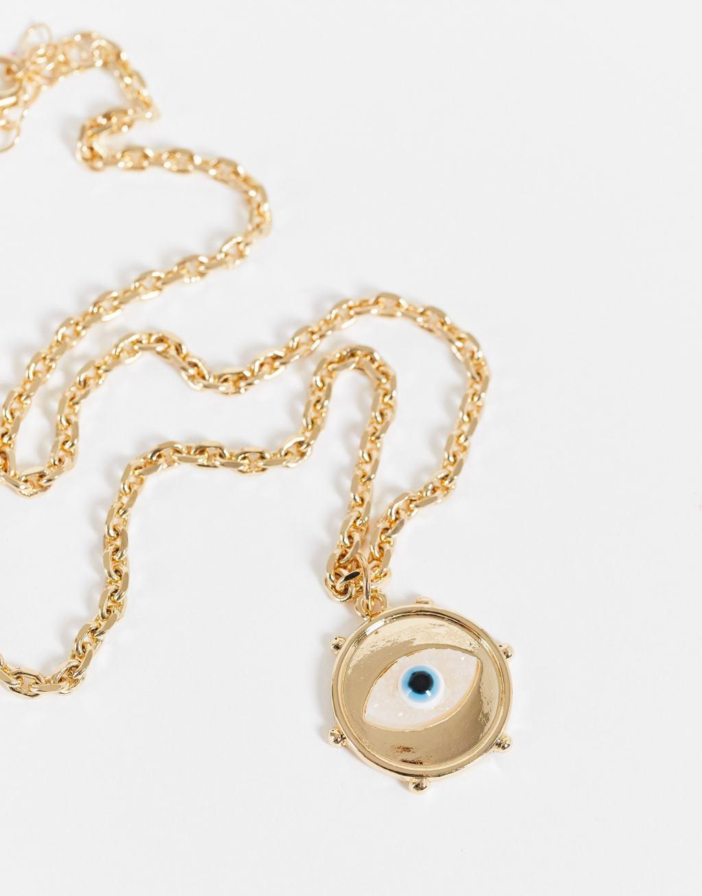 ASOS DESIGN necklace with eye coin pendant in gold tone Product Image