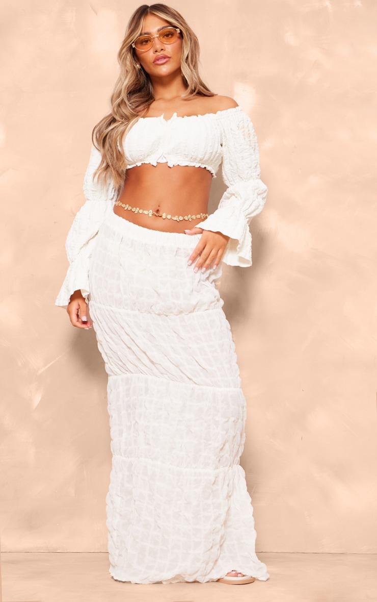 Cream Bubble Textured Maxi Skirt Product Image