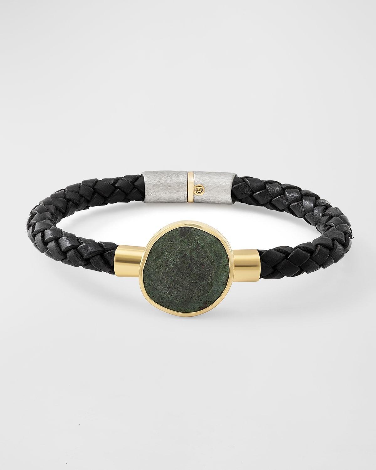 Mens Zeus Coin Braided Leather Bracelet Product Image