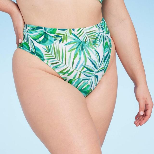 Womens High Waist High Leg Extra Cheeky Bikini Bottom - Shade & Shore Green Tropical Print Product Image