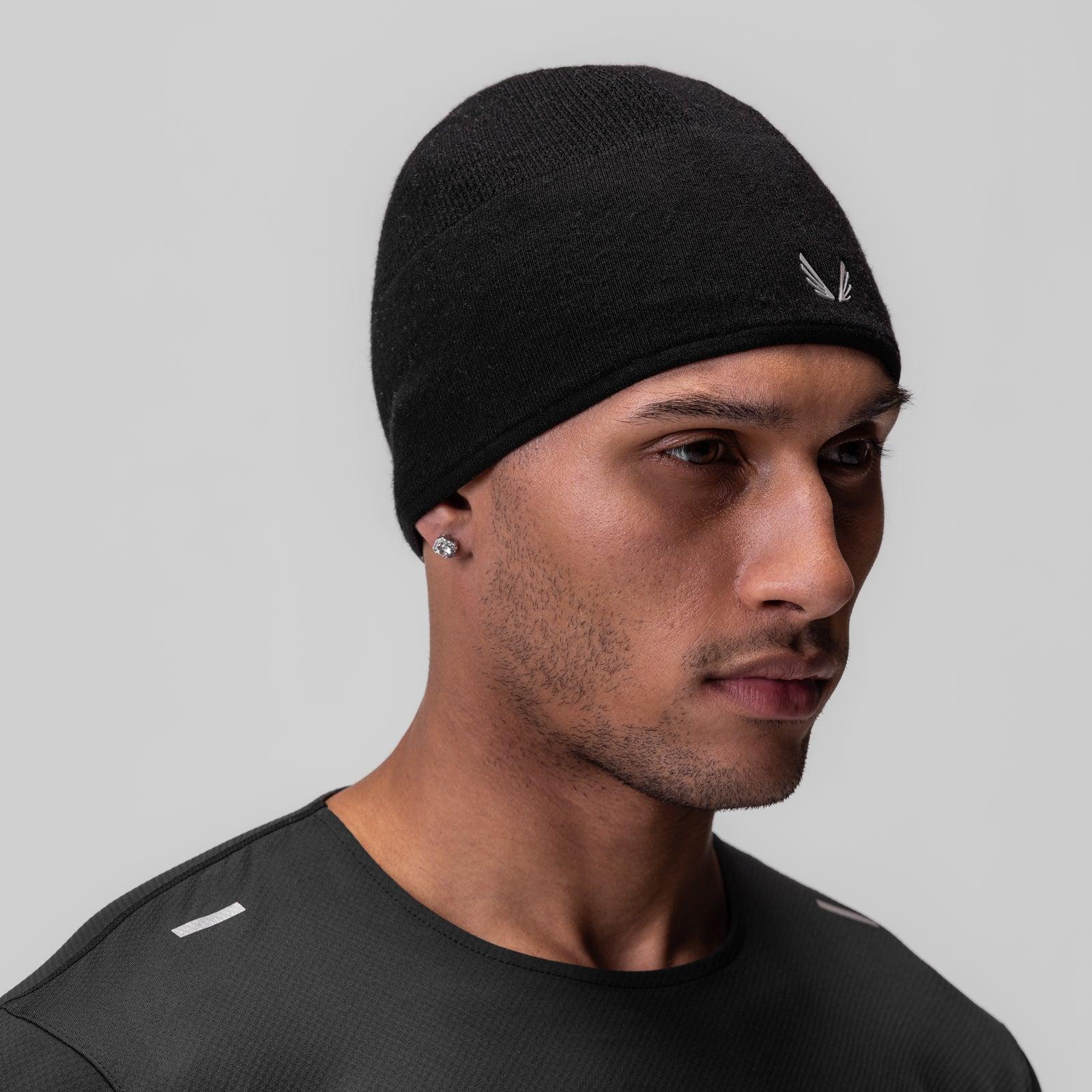 0936. Merino Wool Skull Cap - Black "Wings" Product Image