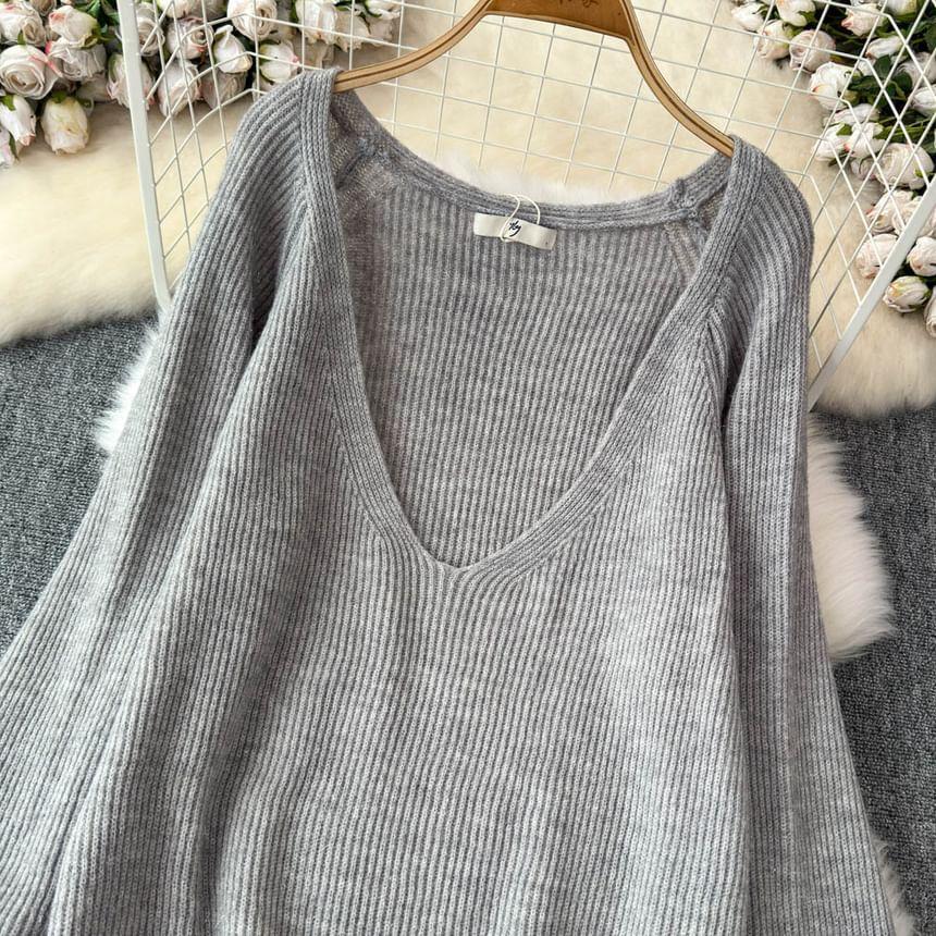 V-Neck Plain Sweater Product Image