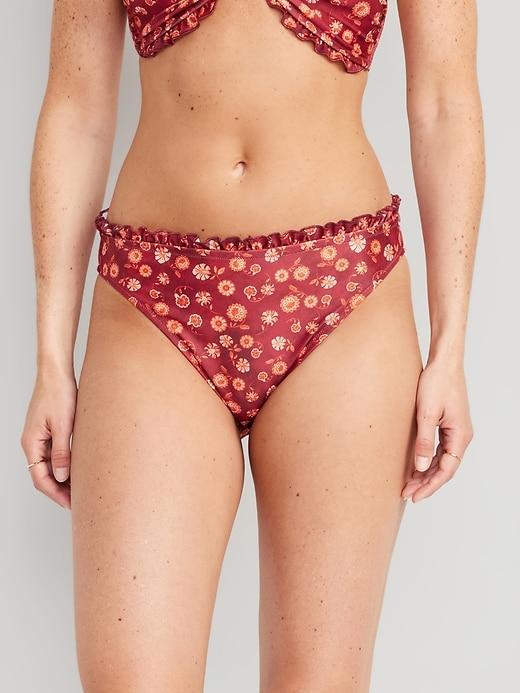 Old Navy Mid-Rise Ruffle-Trim Bikini Swim Bottoms for Women - Antique Coral - female - Size: XS Product Image