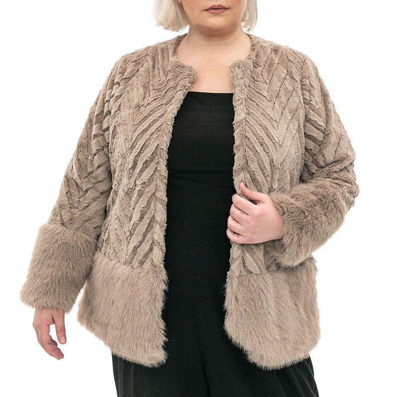 Plus Size Nina Leonard Chevron Faux-Fur Bolero, Womens product image