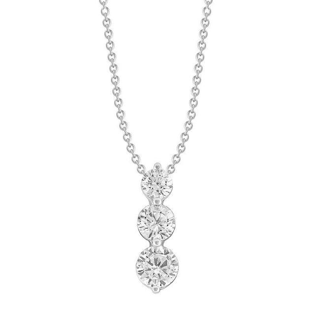 Arctic Clear 14k White Gold 1 Carat T.W. Round Cut Lab-Grown Diamond Three Stone Pendant Necklace, Womens Product Image