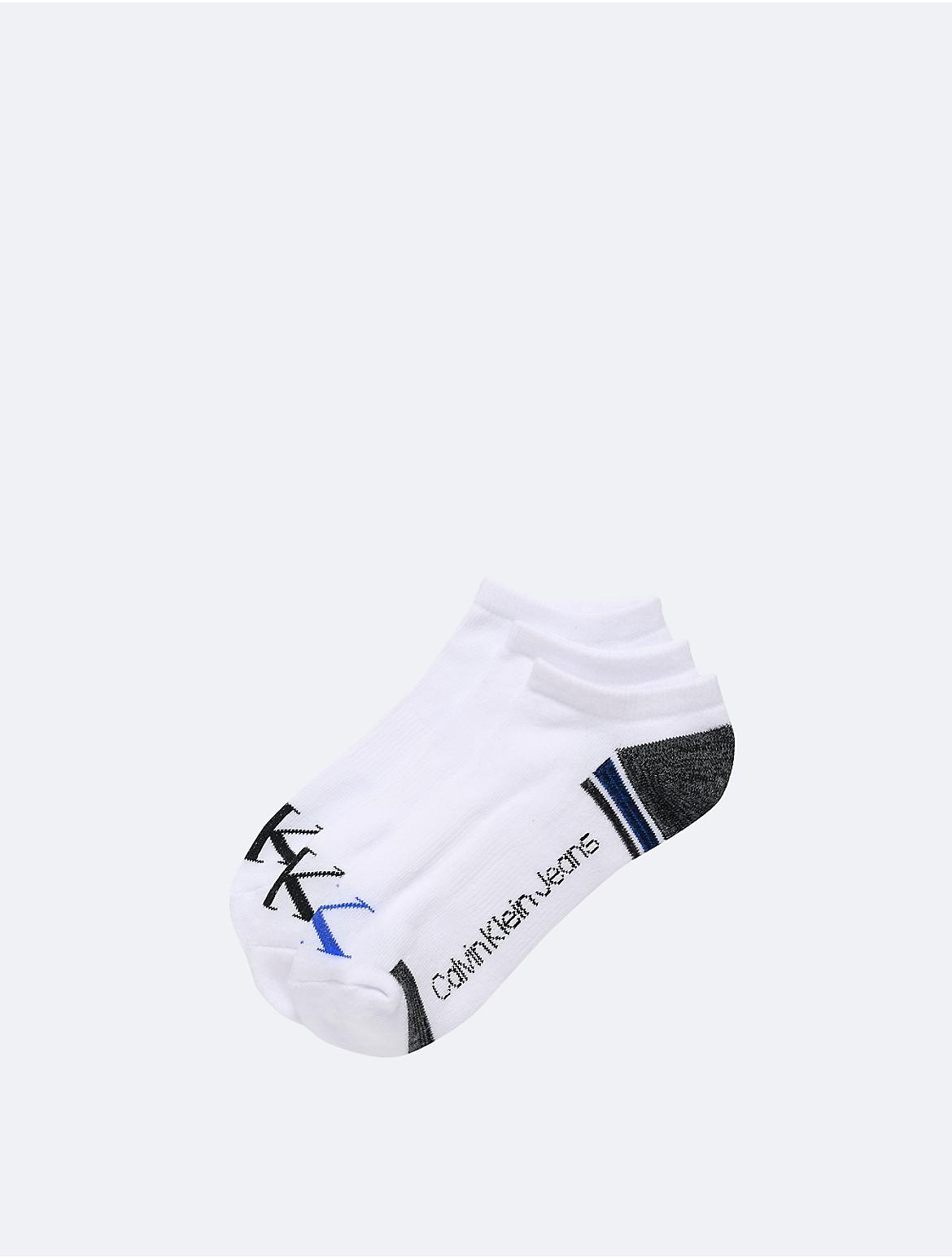 Calvin Klein Mens Monogram Logo Cushion 3-Pack No Show Socks - White Product Image