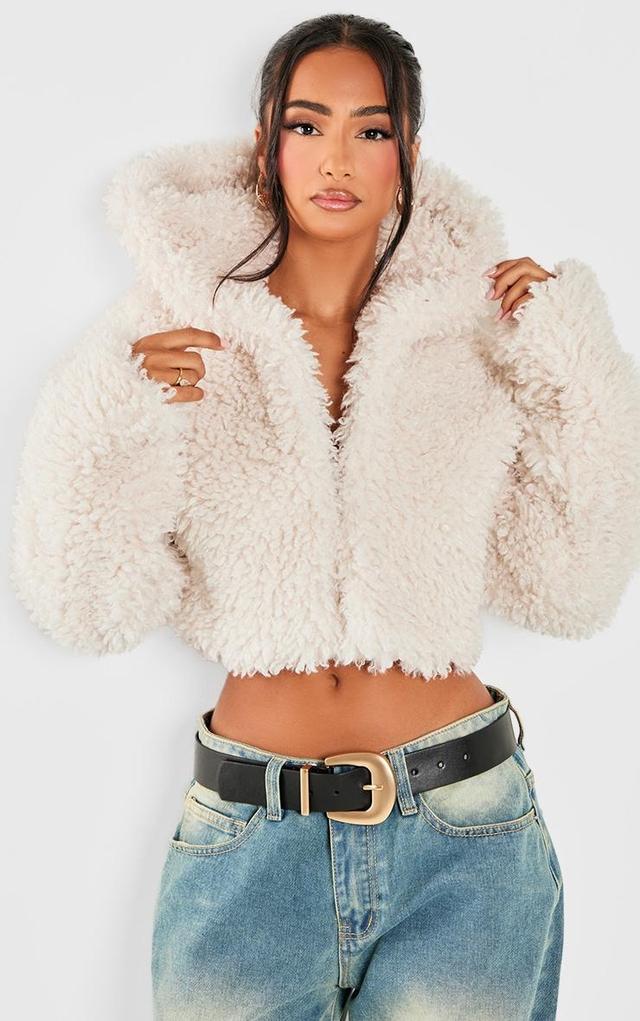 Petite Cream Faux Fur Hooded Cropped Coat Product Image