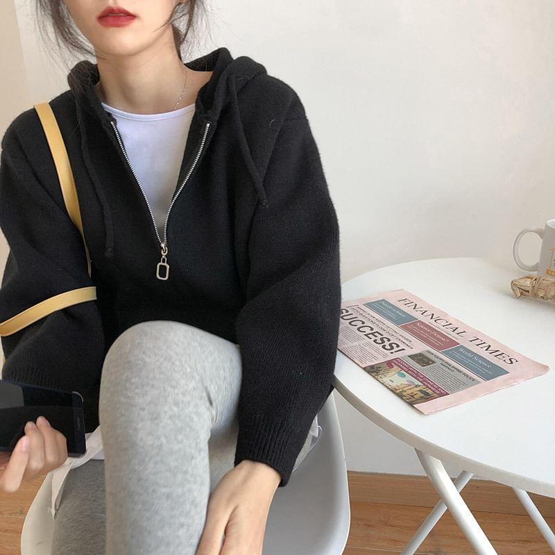 Drawstring Hooded Zip Cardigan Product Image