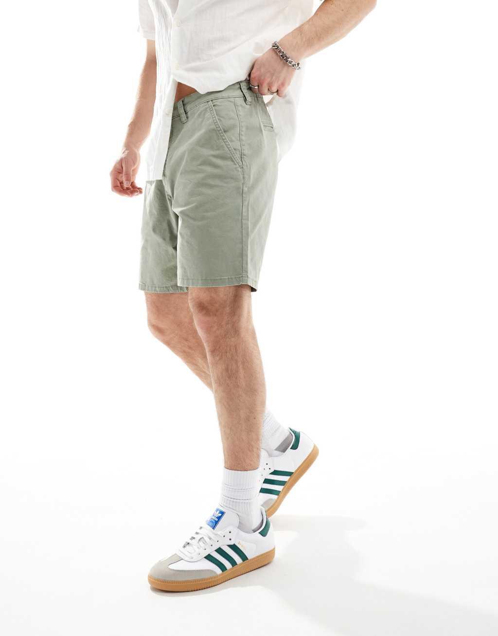 River Island laundered chino shorts in green Product Image