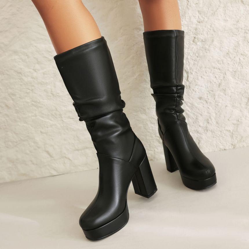 Block Heel Plain Tall Boots Product Image