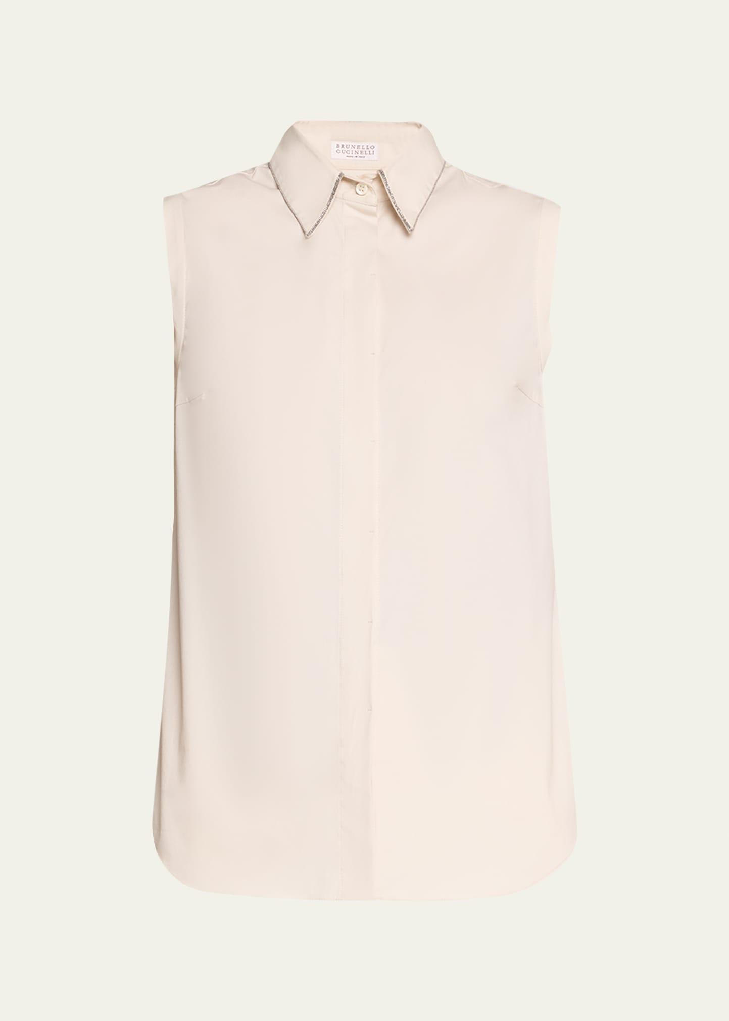 Womens Stretch Cotton Poplin Sleeveless Shirt With Shiny Trim Product Image