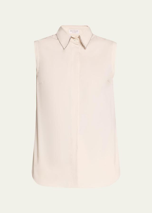 Womens Stretch Cotton Poplin Sleeveless Shirt With Shiny Trim Product Image