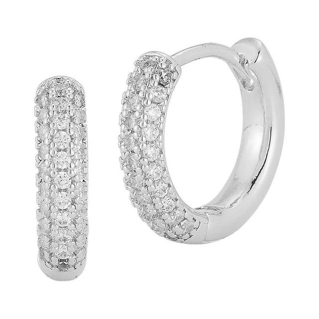 Cubic Zirconia Huggie Hoop Earrings, Womens, White Product Image