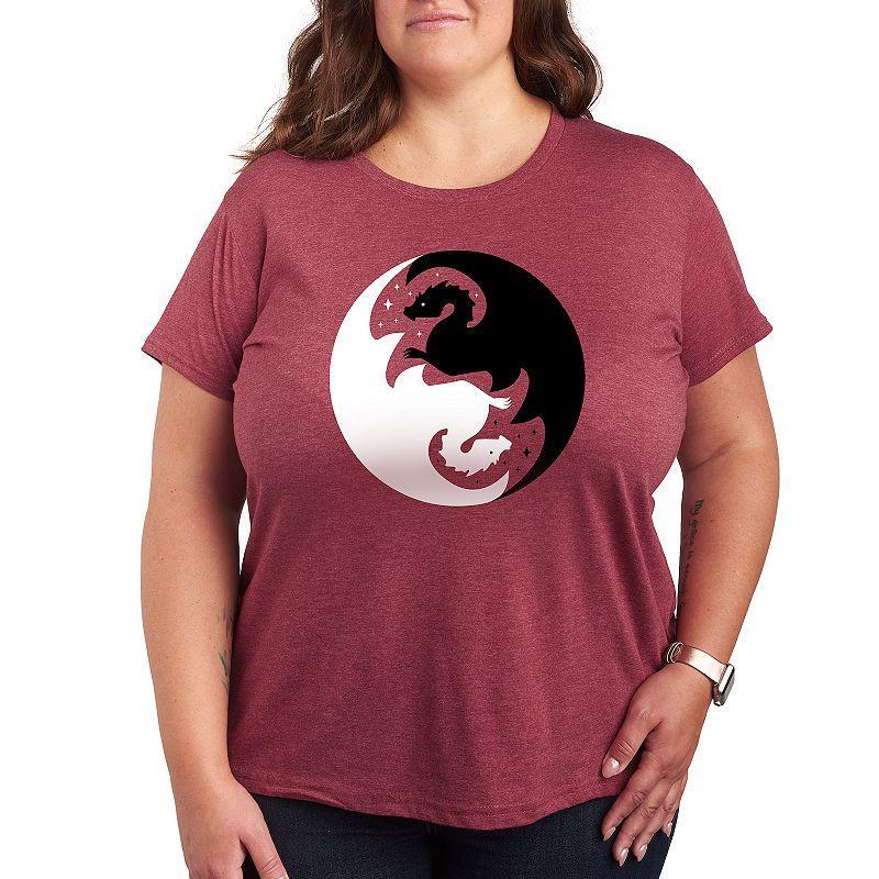 Plus Yin Yang Dragons Graphic Tee, Womens Grey Wine Product Image