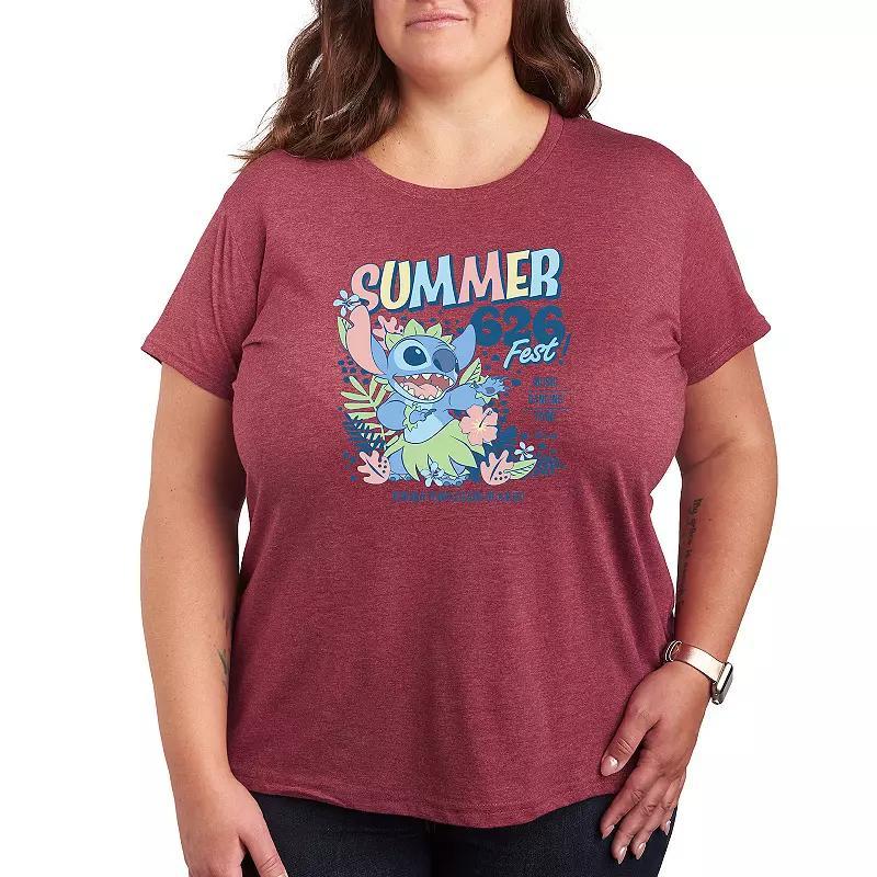 Disneys Lilo & Stitch Plus Summer 626 Fest Graphic Tee, Womens Grey Dark Red Product Image