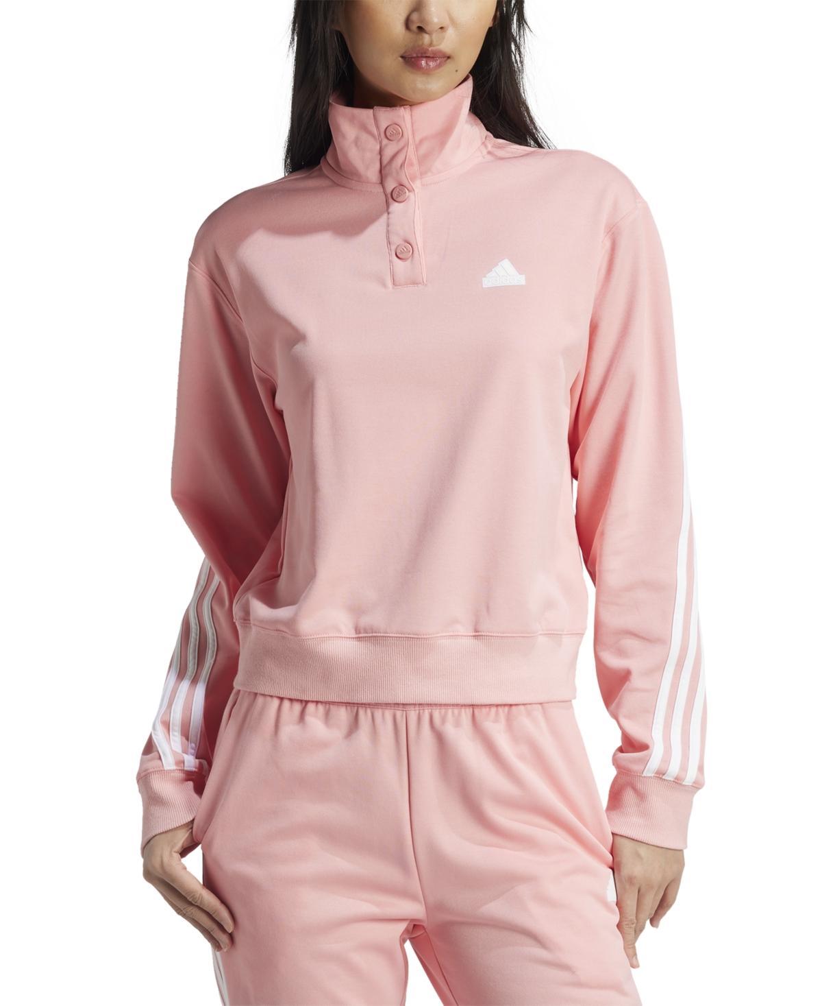 Womens adidas Iconic 3-Stripe Snap Henley Track Jacket Product Image