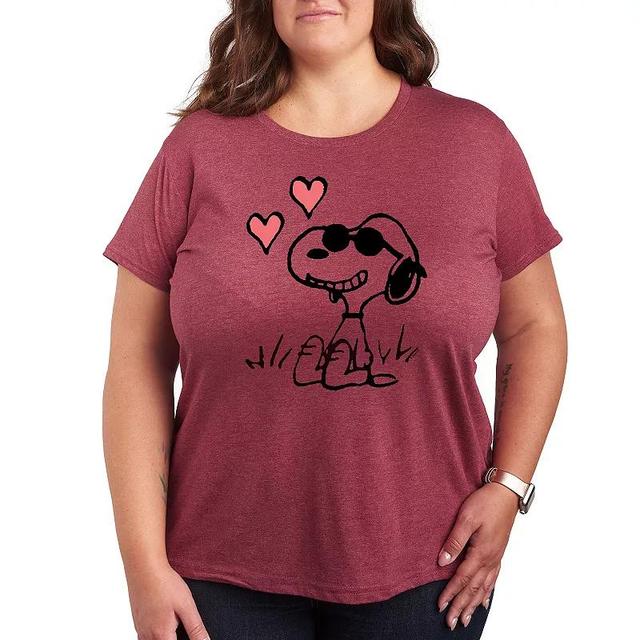 Plus Peanuts Snoopy Joe Cool Sitting Hearts Graphic Tee, Womens Grey Gray Product Image