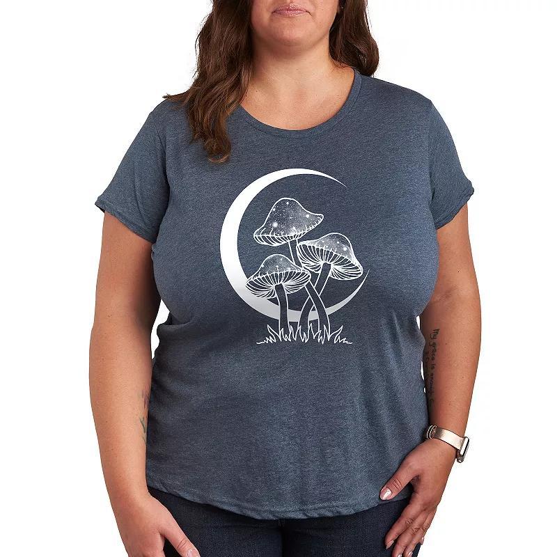 Plus Celestial Mushrooms Graphic Tee, Womens Grey Blue Product Image