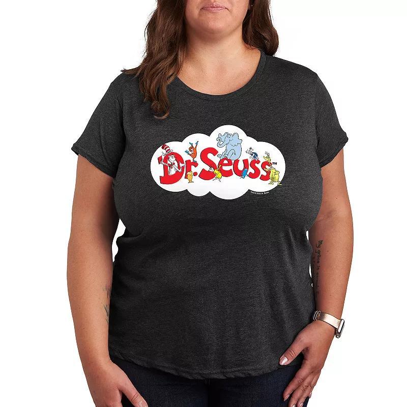 Plus Dr. Seuss Cloud Logo Graphic Tee, Womens Grey Royal Blue Product Image