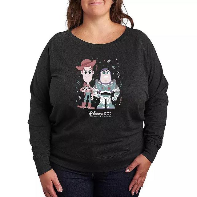 Disney 100 Toy Story Woody & Buzz Plus Size Lightweight French Terry Sweatshirt, Womens Heather Grey Product Image