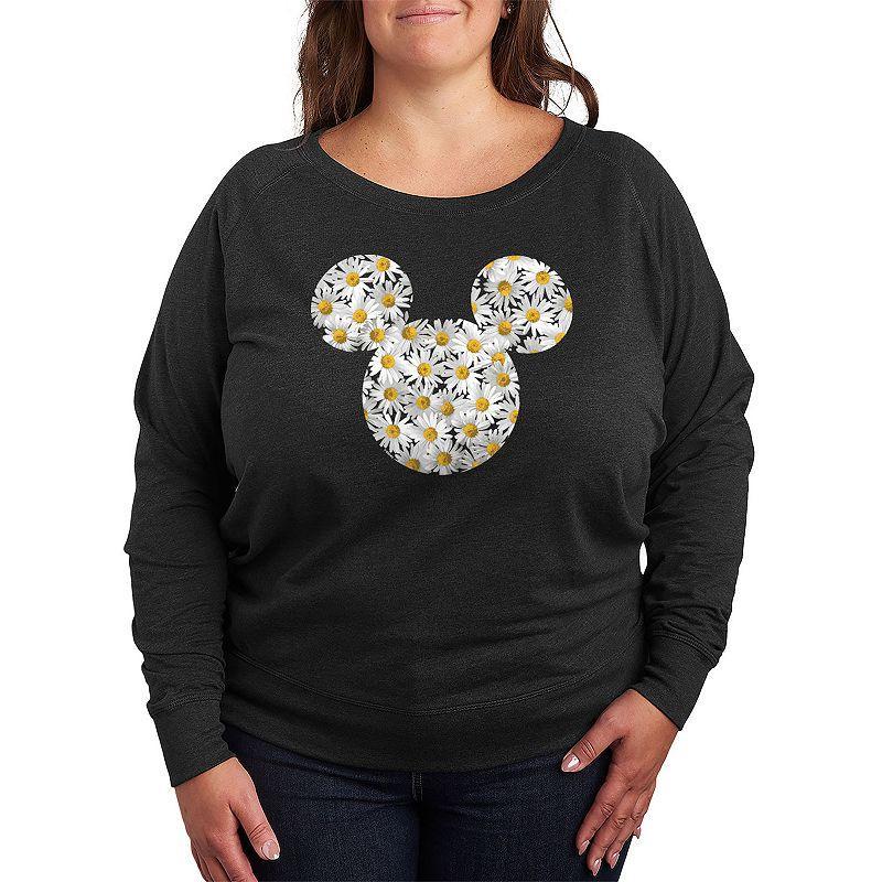 Disneys Mickey Mouse Plus Size Daisies Lightweight French Terry Sweatshirt, Womens Product Image